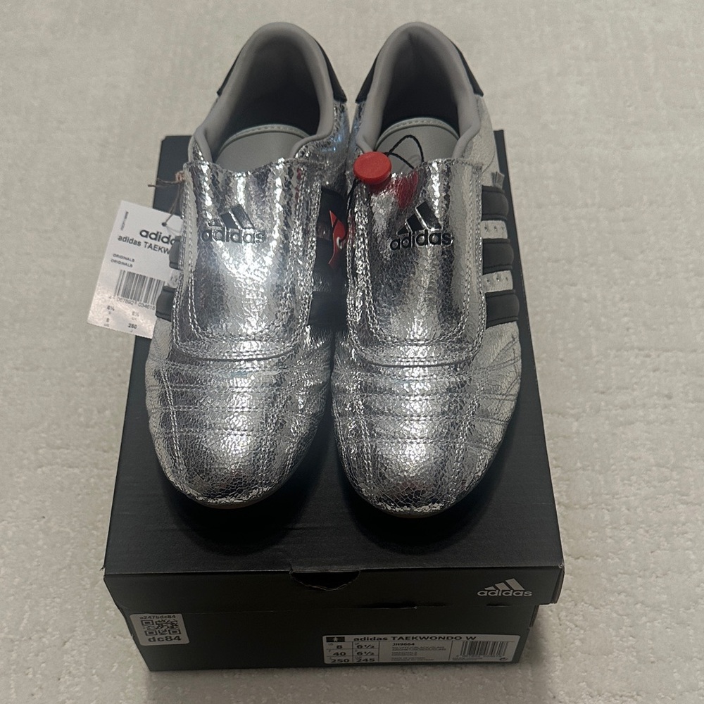 Adidas Taekwondo Metallic Silver and Black Slip on Sneakers. W 8. NWT